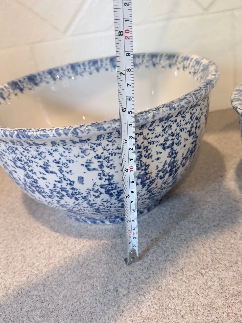 William Sonoma Vintage Nesting Bowl Set-Blue & White Sponge paint-heavy ceramic